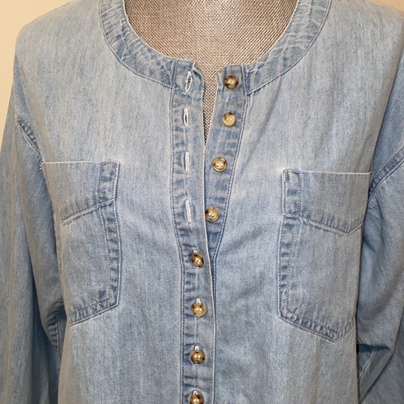 Bonjour Button Up Long Sleeved Denim Jean Shirt Light Blue Size Small - Picture 8 of 13